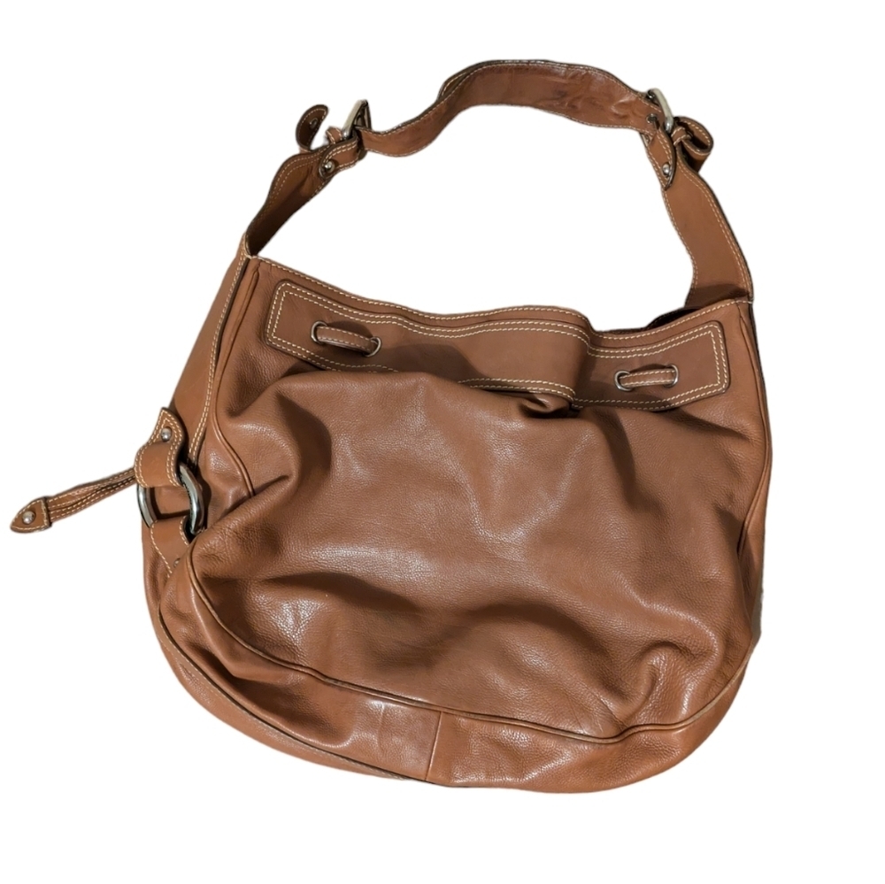 Marc Jacobs Karolina Brown Leather Hobo Drawstring Gold Buckle Purse Italy - Picture 4 of 6